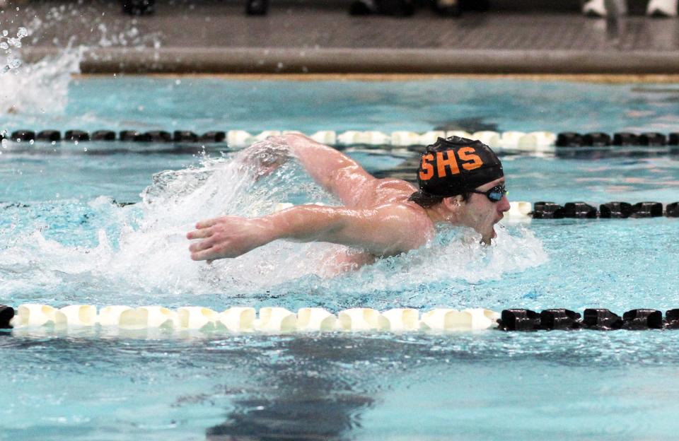 Riley Bowers paced the field in the 100 butterfly on Thursday evening, claiming first place.