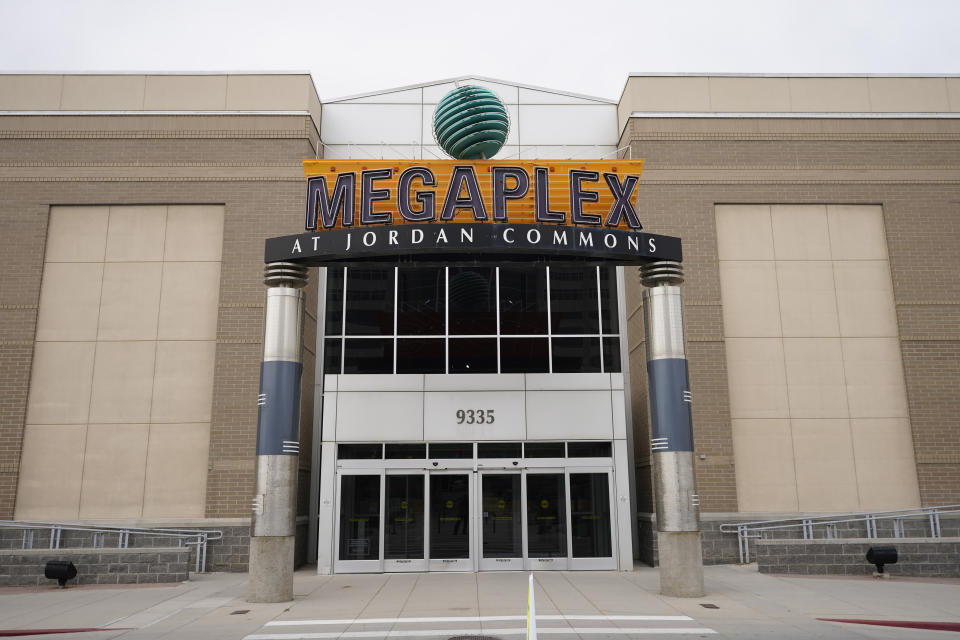 The Megaplex Theatres are shown Monday, Aug. 31, 2020, in Sandy, Utah. Voting will look a little different this November. States are considering drive-thrus, outdoor polling places and curbside voting as they examine creative ways to safely offer same-day polling places during a pandemic. In Los Angeles, Dodger Stadium will be used as a vote center and NBA owners have pledged to open arenas in Salt Lake City and elsewhere as part of an agreement they made with players to combat racial injustice. (AP Photo/Rick Bowmer)