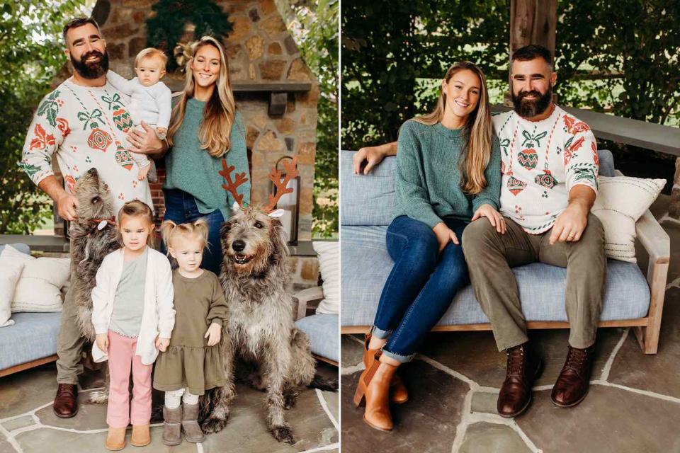 <p>Stephanie Beatty for Minted</p> Jason Kelce and Kylie Kelce with their family 