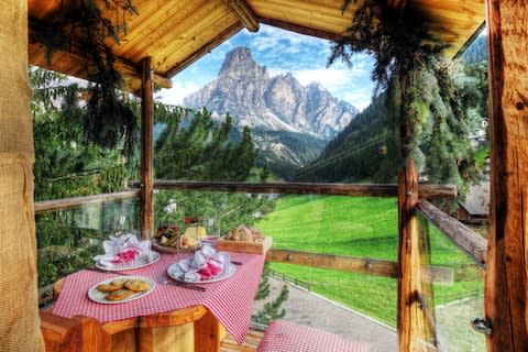 Dolomites views over breakfast at La Perla