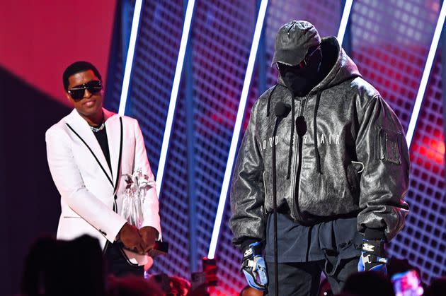 Babyface (left) and Kanye West onstage during the 2022 BET Awards at Microsoft Theater on June 26 in Los Angeles, California. (Photo: Paras Griffin via Getty Images)