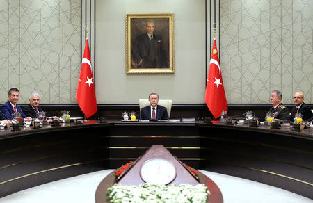 Turkish President Tayyip Erdogan chairs a National Security Council meeting in Ankara, Turkey, July 17, 2017. Yasin Bulbul/Presidential Palace/Handout via REUTERS