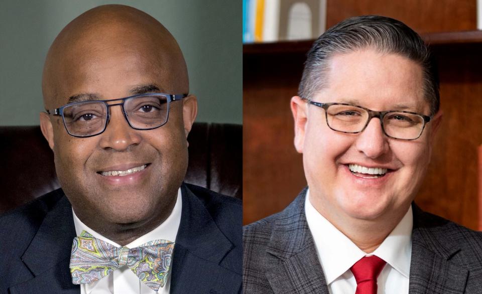 Edmond mayoral candidates Darrell Davis and Brian Shellem, from left.