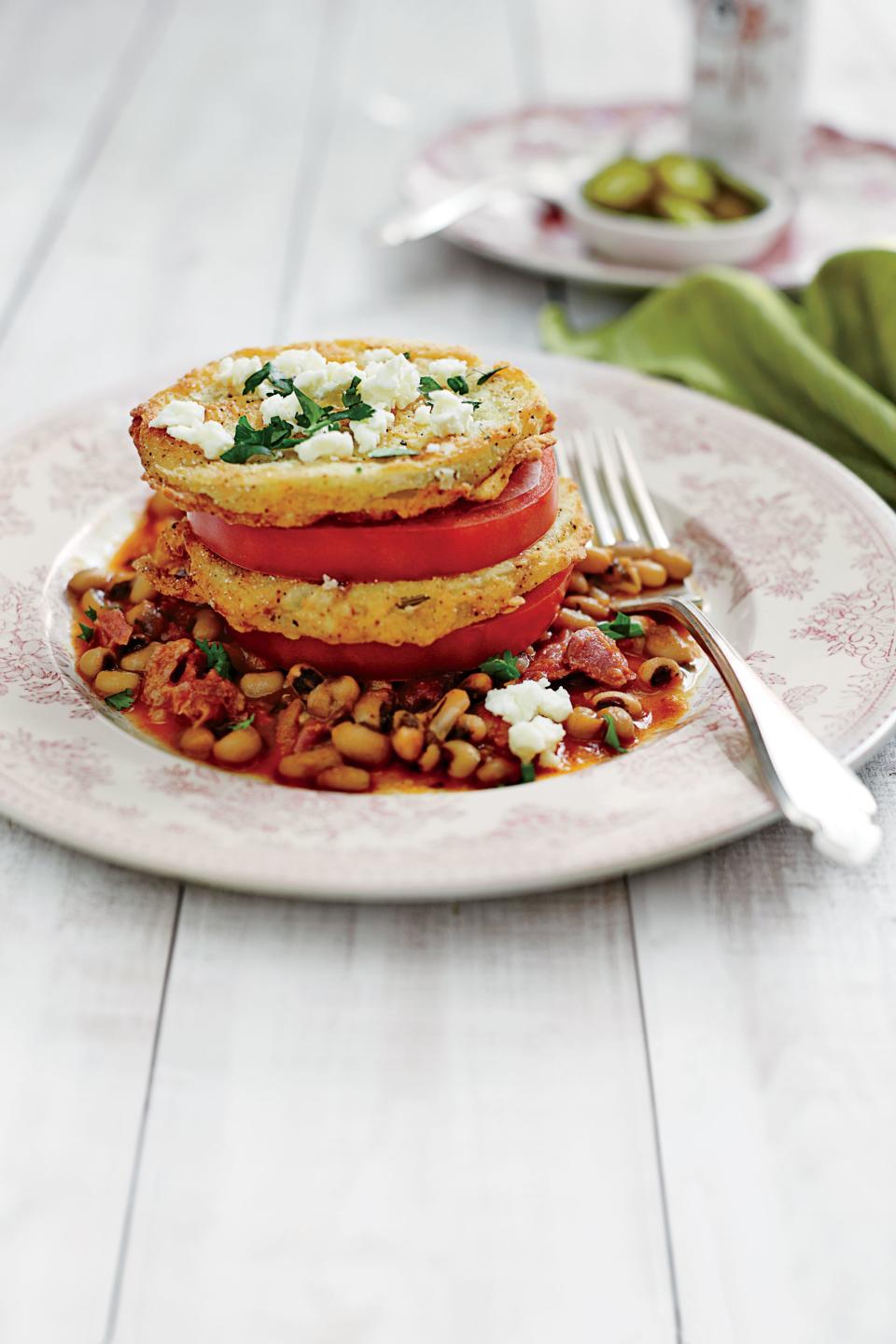 Smoky Black-Eyed Peas with Fried Green Tomatoes