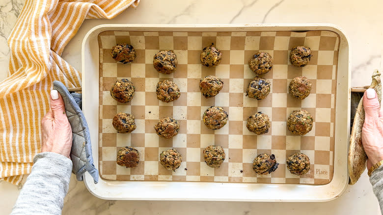 baking sheet with baked balls