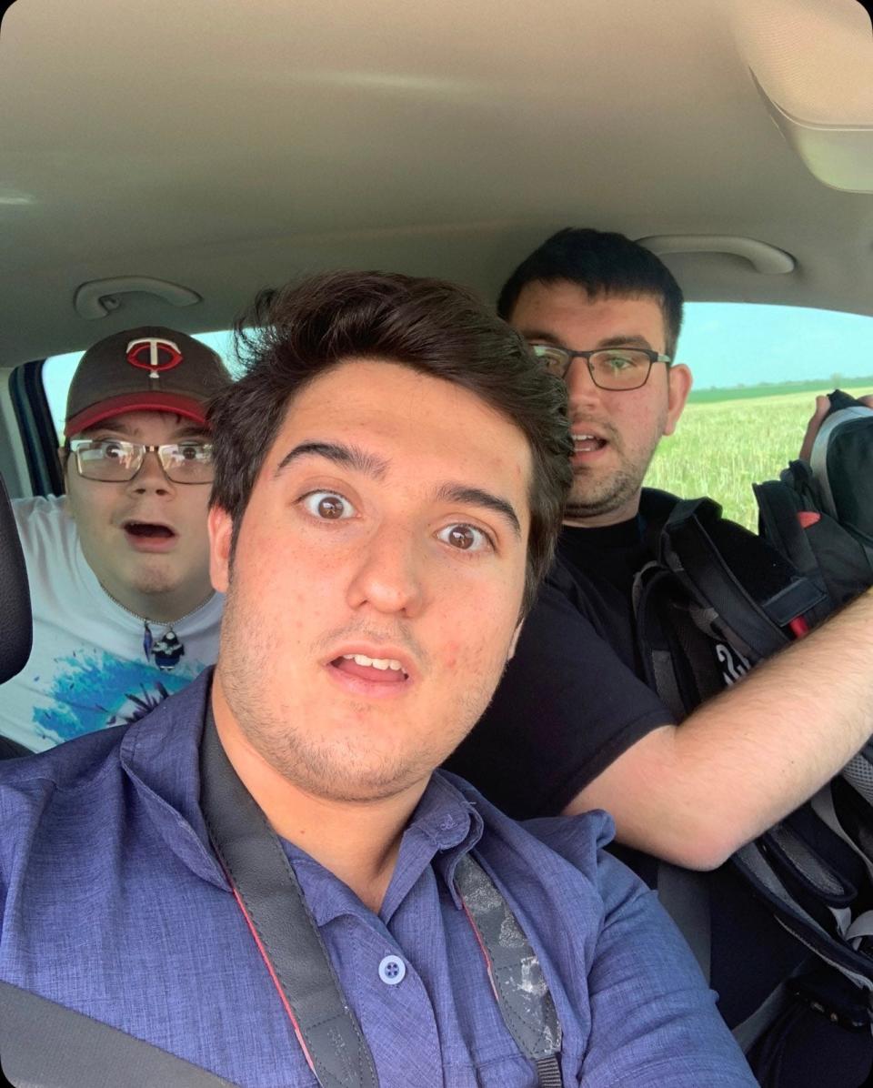 From left to right, Drake Brooks, Nicholas Nair, and Gavin Short take a selfie to send to their friends while storm chasing in Kansas on Friday. The three OU meteorology students died later that night in an accident on Interstate 35.