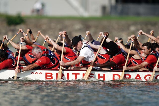 The Prince of Wales takes part in dragon boating in Singapore