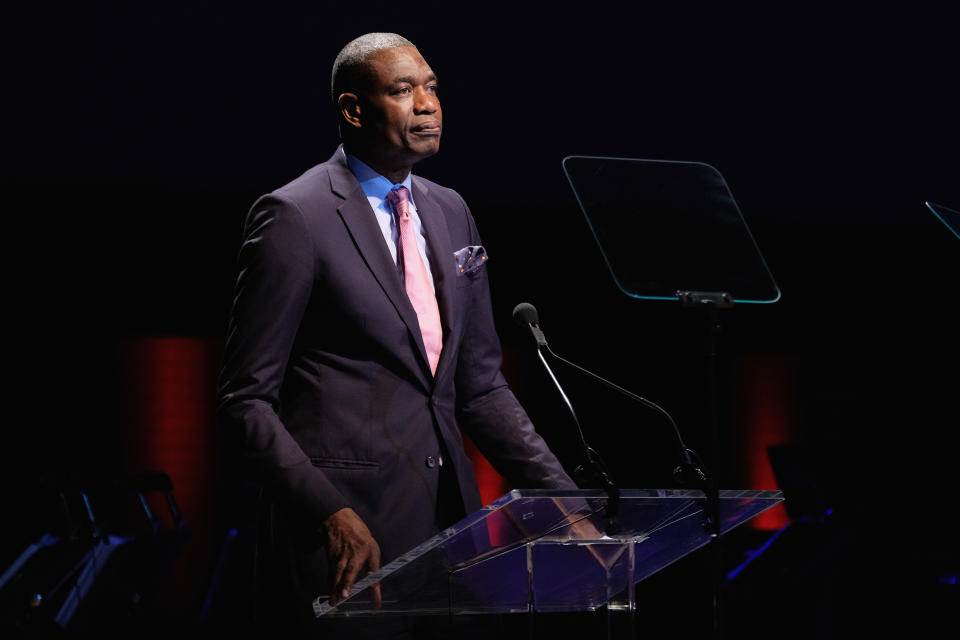 Dikembe Mutombo speaks onstage at the Lincoln Center Spring Gala at Alice Tully Hall on May 2, 2017, in New York City. / Credit: Dia Dipasupil/Getty Images for Lincoln Center