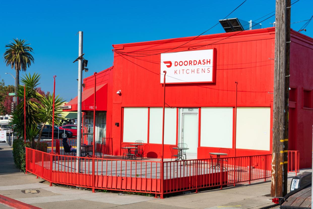 DoorDash kitchens storefront. DoorDash Kitchens is shared ghost kitchen model of on-demand prepared food delivery service - Redwood City, California, USA - 2019