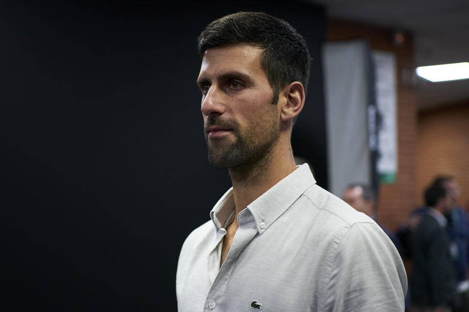 MALAGA, SPAIN - NOVEMBER 27: Novak Djokovic of Serbia attends the Davis Cup by Rakuten Finals 2022 final match between Canada and Australia at Palacio de los Deportes Jose Maria Martin Carpena on November 27, 2022 in Malaga, Spain. (Photo by Manuel Queimadelos/Quality Sport Images/Getty Images)