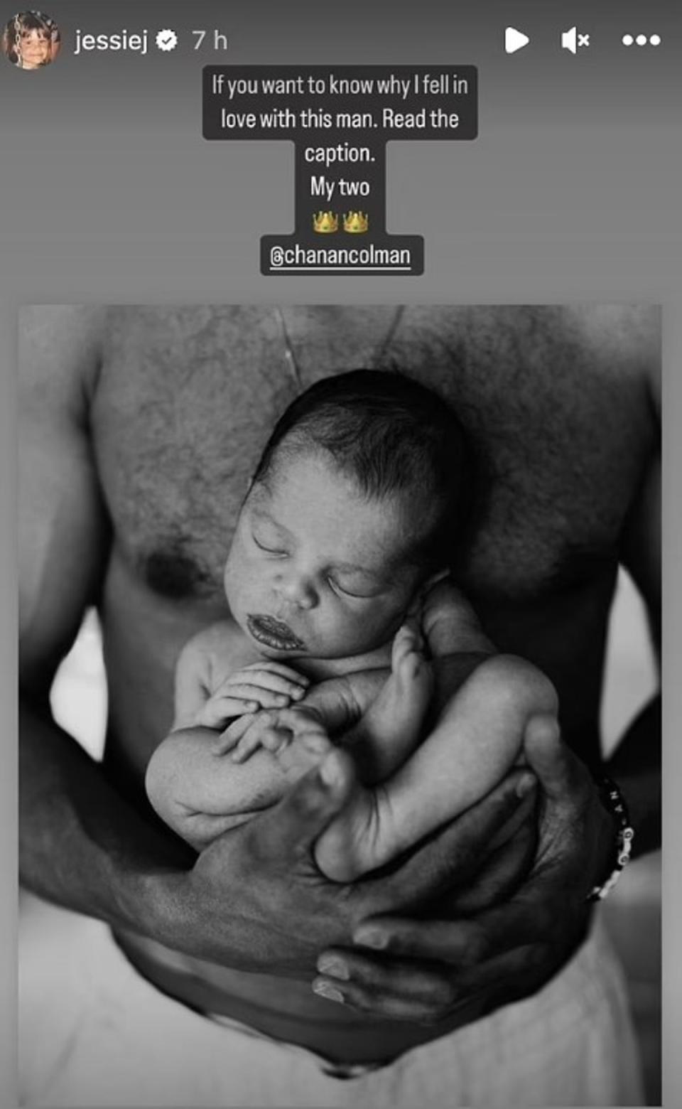 The British singer shared a striking image of her newborn son and partner on her Stories (Instagram/Jessie J)