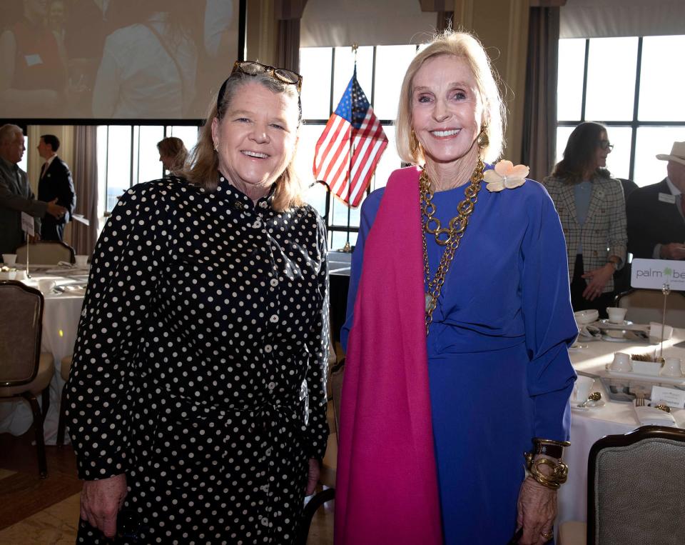 Palm Beach Mayor Danielle Moore (left) and Gil Walsh attended Monday's Palm Beach Chamber of Commerce breakfast at The Breakers. Moore contributed a lead gift toward the Hanley Foundation's $35 million capital campaign.