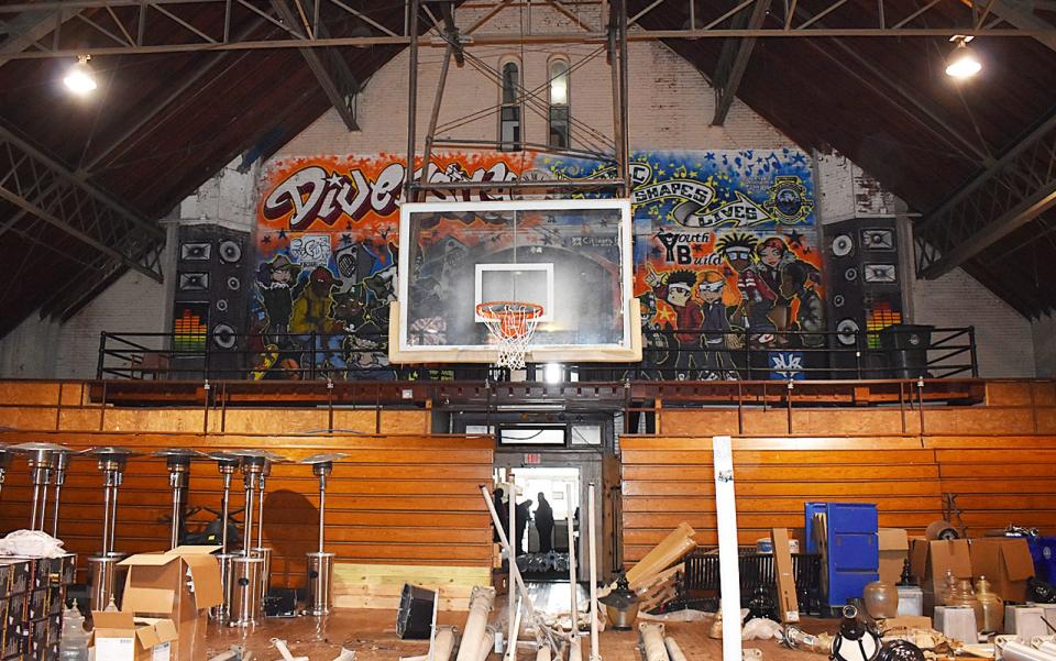 The basketball court at the Bank Street Armory, on Bank Street in Fall River, is currently being used for city storage. The property was shown Wednesday to developers and the public, as the city is attempting to sell the property.