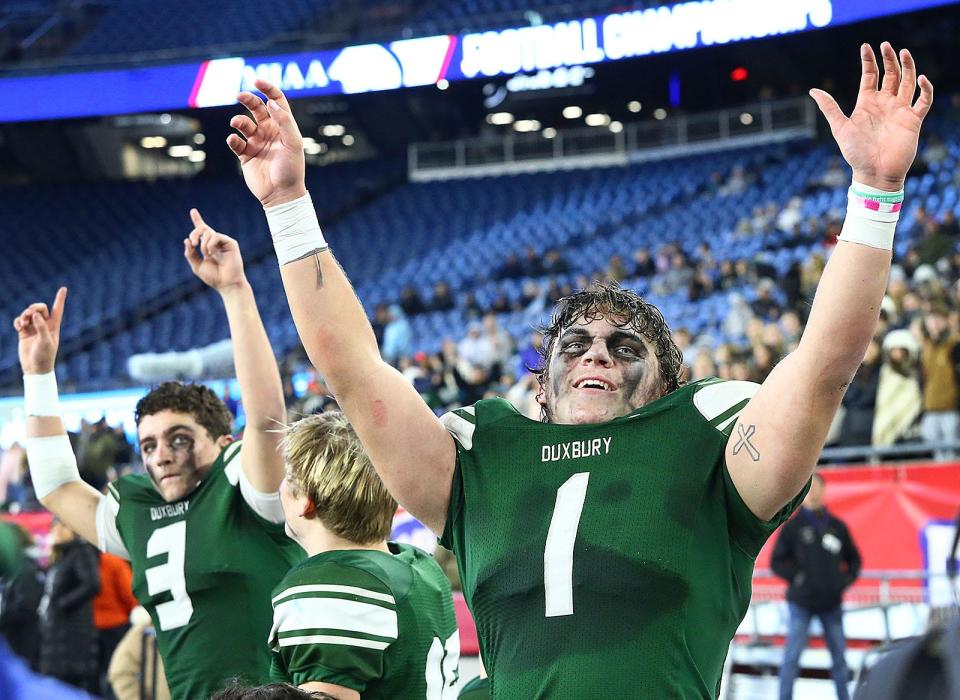 Duxbury wins the MIAA Div. 4 state championship behind the running game of Alex Barlow who scored five touchdowns.

Duxbury High and Scituate High play the MIAA Division 4 State Championship at Gillette Stadium on Friday Dec. 1, 2023