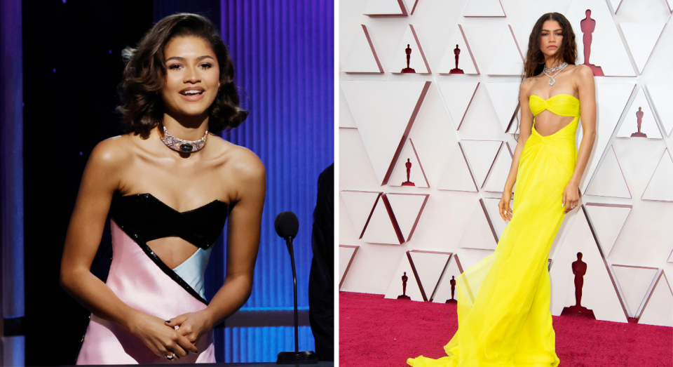 Zendaya wearing cut-out gowns on two separate occasions (Getty Images)