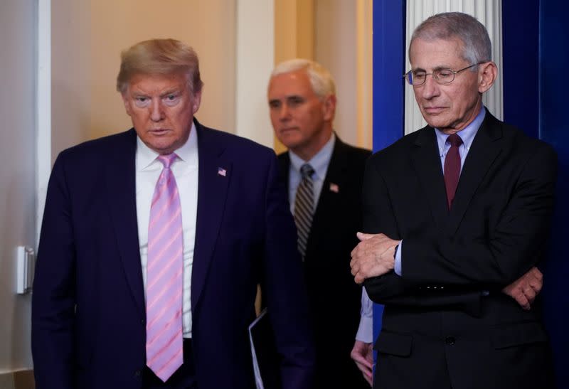 U.S. President Trump leads the daily coronavirus response briefing at the White House in Washington