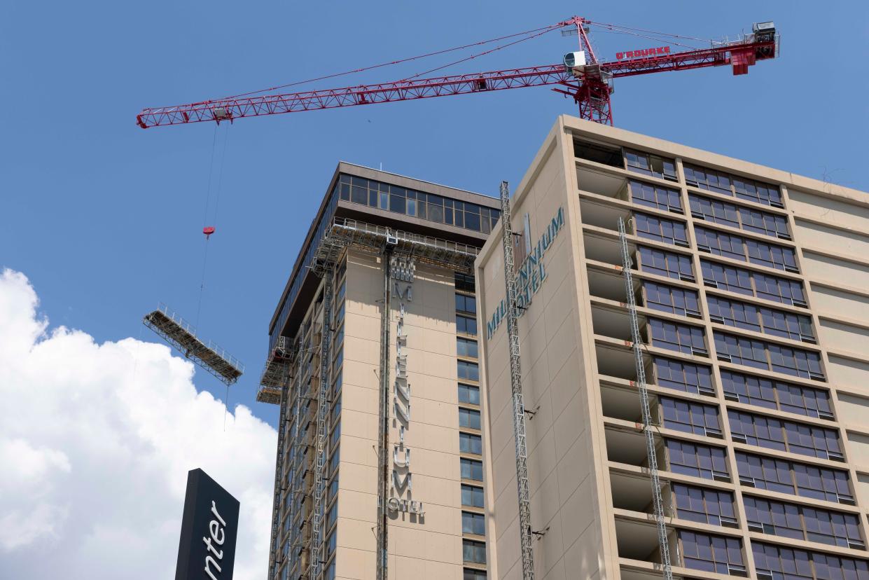 The now-demolished Millennium Hotel in downtown Cincinnati was part of protracted legal dispute over redevelopment fees between the Port of Greater Cincinnati Development Authority and local developer Rob Smyjunas