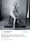 <p>Amy Schumer wurde von Annie Leibovitz für den Pirelli-Kalender ausgewählt, um als eine von 12 inspirierenden Frauen die Hüllen fallen zu lassen. “Schön, eklig, stark, dünn, fett, hübsch, hässlich, sexy, widerlich, makellos, Frau”, schrieb die Komikerin zu ihrer Aufnahme, die sie splitterfasernackt auf einem Barhocker zeigt – und natürlich völlig unretuschiert. Denn genau das ist die Botschaft: Sich nicht für seinen Körper zu schämen! Amy Schumer steht nicht nur zu ihren Makeln, sie kämpft auch für schärfere Waffengesetze. Sie schaffte es außerdem als erste Frau auf die “Forbes”-Liste der bestbezahlten Comedians. (Bild: Twitter/Amy Schumer) </p>