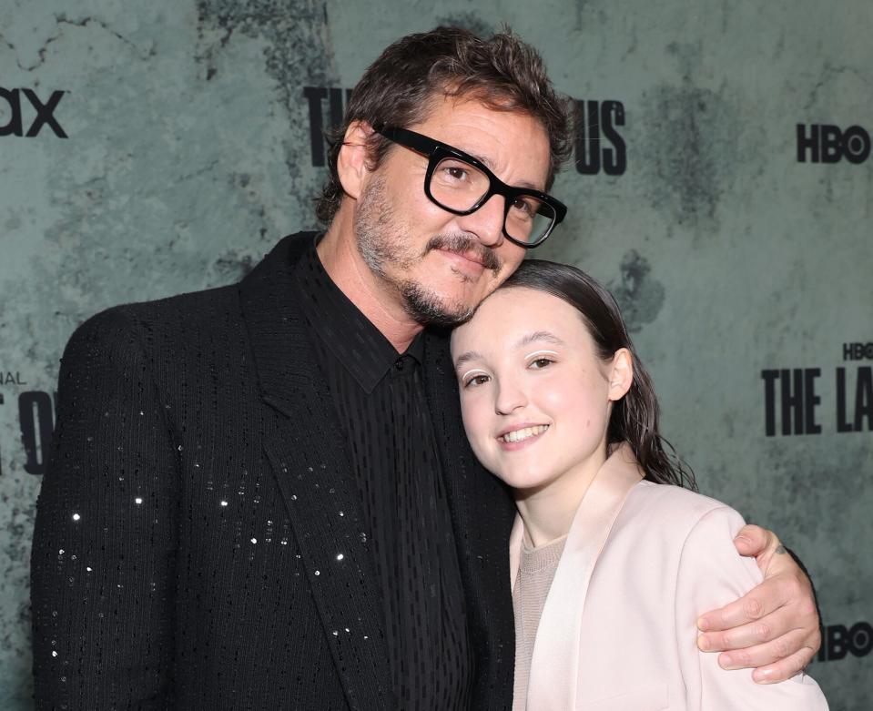 Pedro Pascal and Bella Ramsey attend the Los Angeles Premiere of HBO's "The Last Of Us" at Regency Village Theatre on January 09, 2023 in Los Angeles, California
