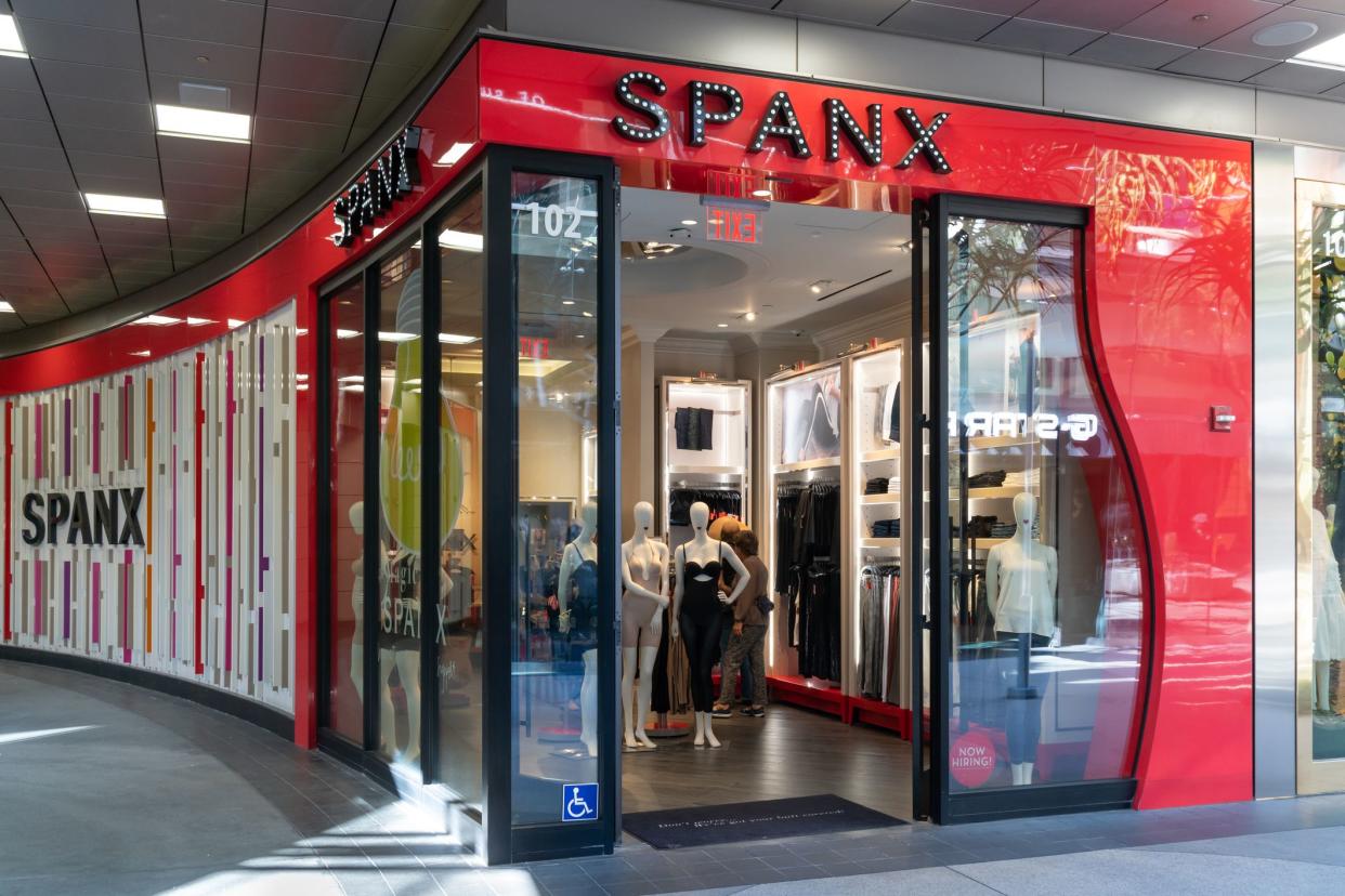 SANTA MONICA, CA/USA - APRIL 18, 2019: SPANX retail store exterior and trademark logo.