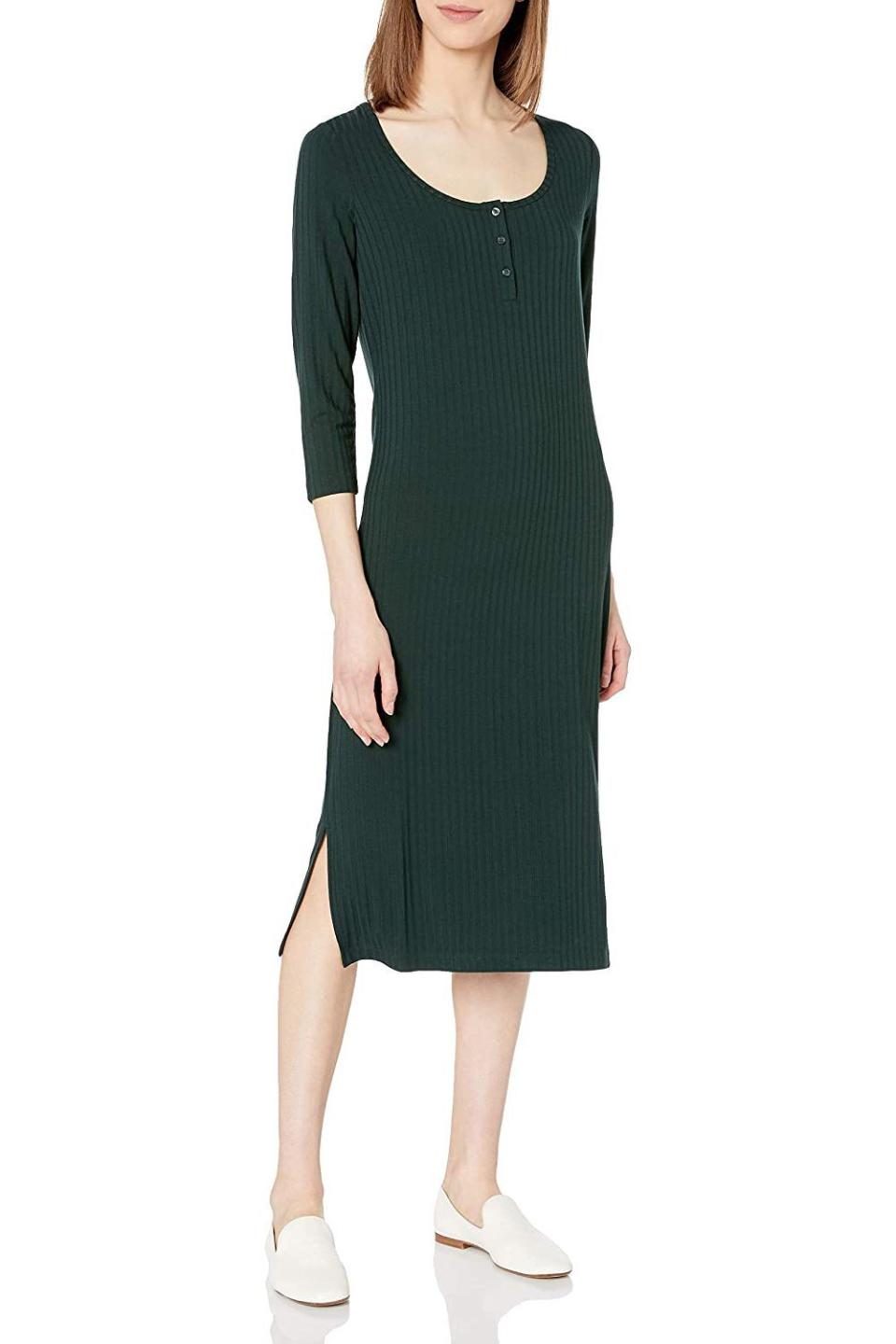 Wide Rib Scoop Neck Henley Dress