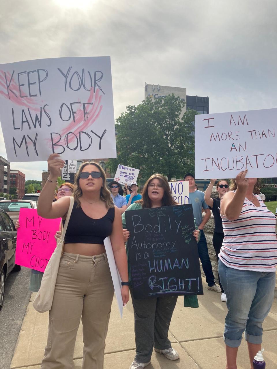 More than 100 people gathered at the Tippecanoe County Courthouse in Lafayette, Ind., June 24, 2022, hours after the U.S. Supreme Court ruled 6-3 to overturn Roe v. Wade, the landmark decision that gave a woman the right to an abortion 50 years ago.