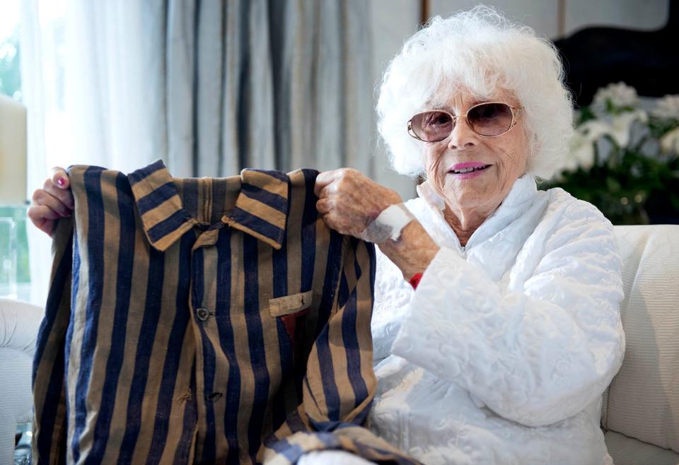 Holocaust survivor Jacqueline Goldman donated her late father Daniel Okrent's concentration camp uniform jacket to the Palm Beach Synagogue last year. The jacket has only one button.