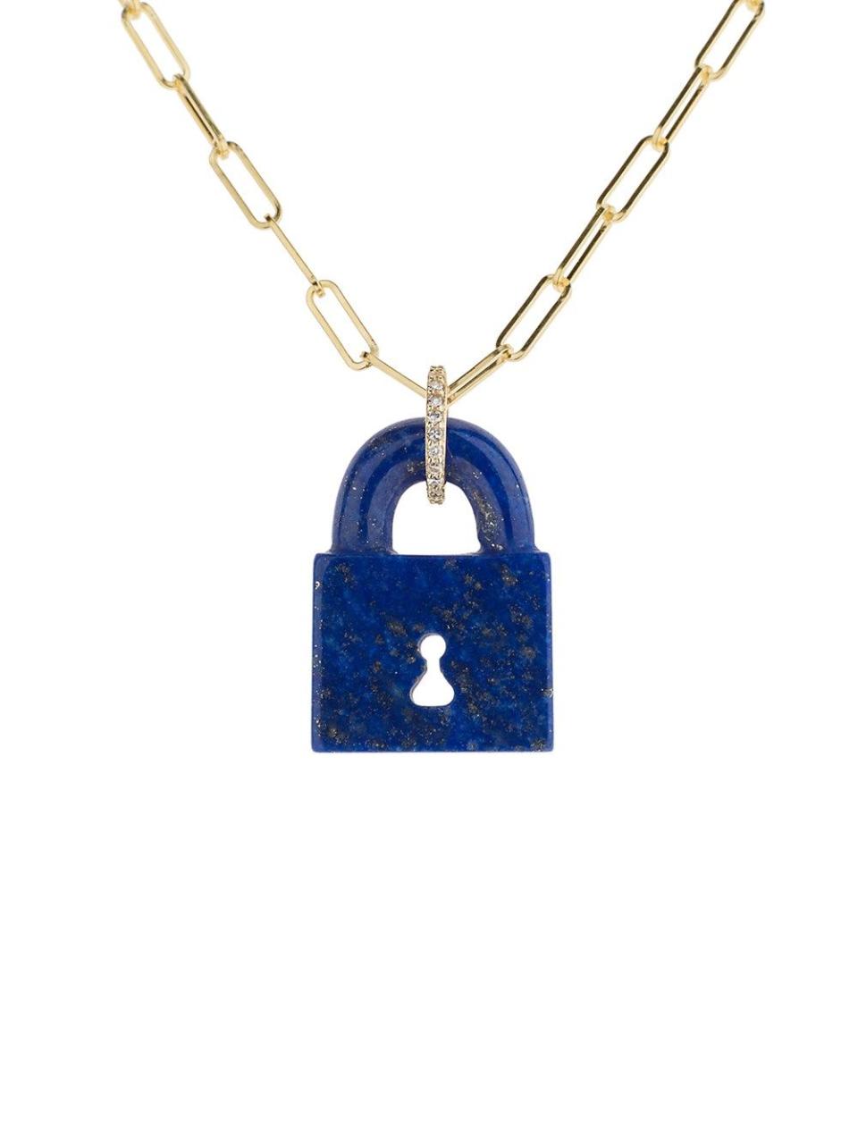 6) Lapis Pad Lock Chain Necklace