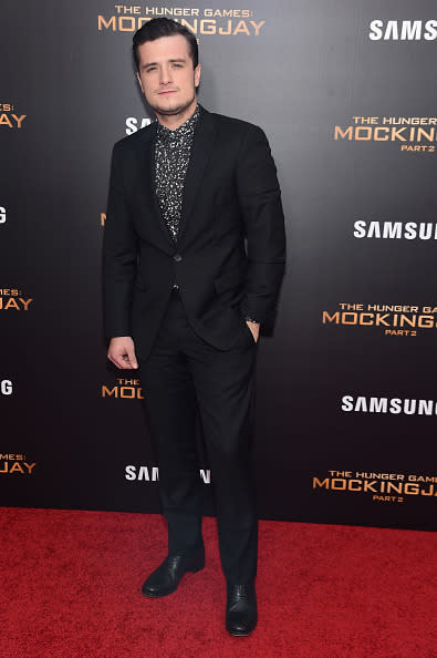 Josh Hutcherson in a polka dot shirt at the New York City premiere of “The Hunger Games: Mockingjay - Part 2.″