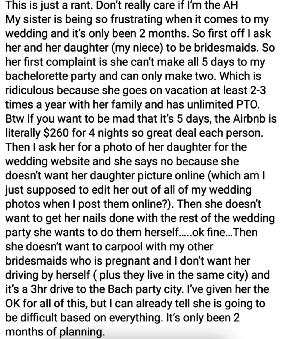 "Then I ask her for a phot of her daughter for the wedding website and she says no because she doesn't want her daughter picture online"