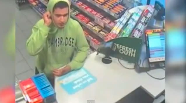 In a third CCTV clip shown to the jury, Abugtila approaches the check out in a service station following the alleged rape. Photo: Cambridgeshire Police/YouTube