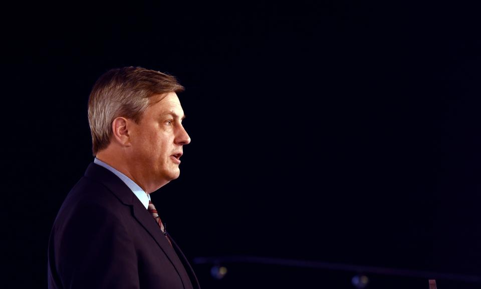 Westpac chief executive officer Brian Hartzer answers a question during a media briefing in Sydney on November 2, 2015.