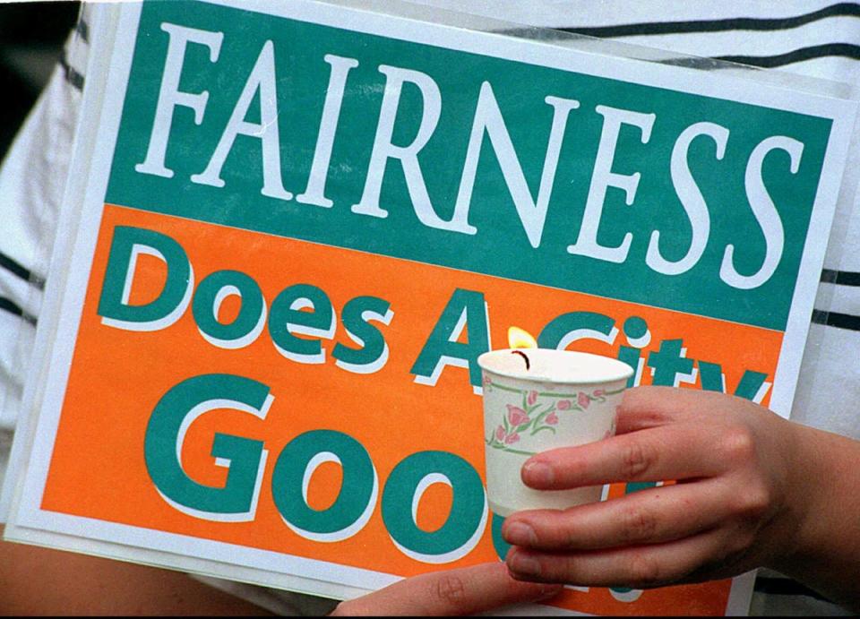 Fairness ordinance 24 hour vigil at city hall. Sept 8, 1997