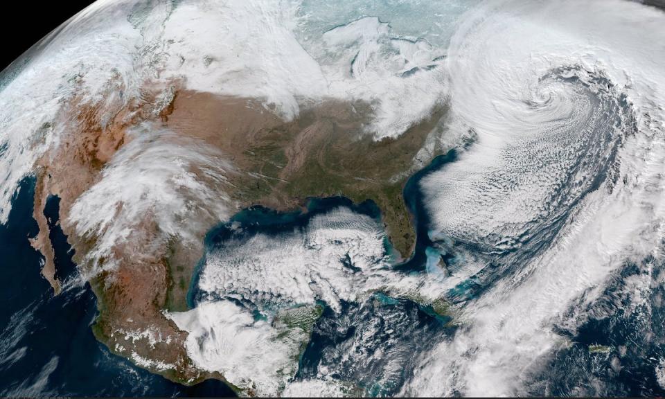 A satellite image of a storm over the U.S.