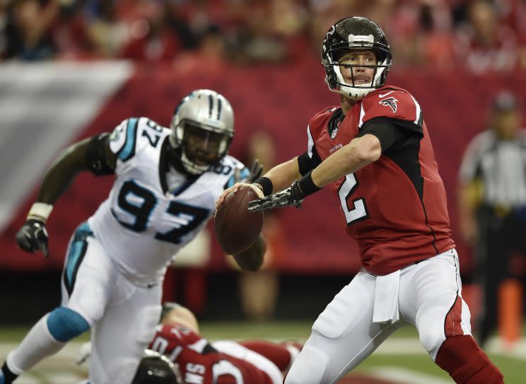 Matt Ryan reached 500 yards passing against the Panthers (AP)