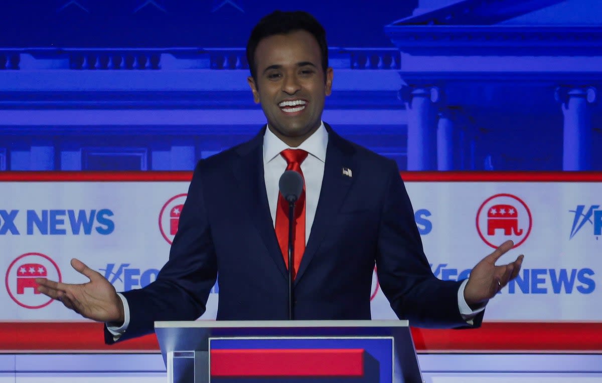 Republican presidential candidate and former biotech executive Vivek Ramaswamy speaks at the first Republican candidates' debate of the 2024 U.S. presidential campaign in Milwaukee, Wisconsin (REUTERS)