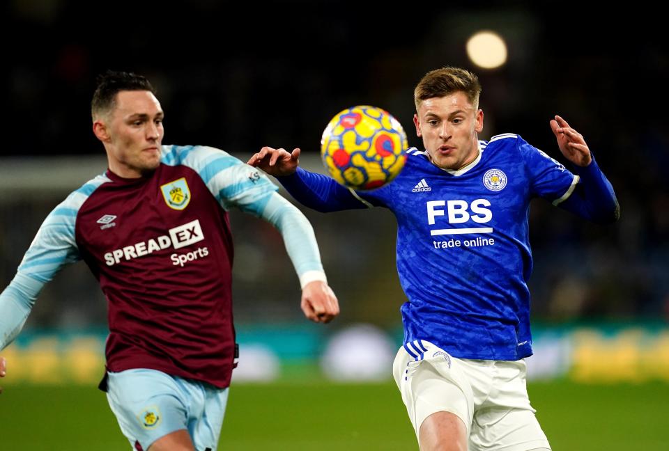 Harvey Barnes, right, in action for Leicester (Martin Rickett/PA) (PA Wire)