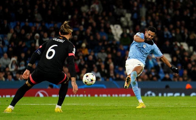 Riyad Mahrez scores against Sevilla