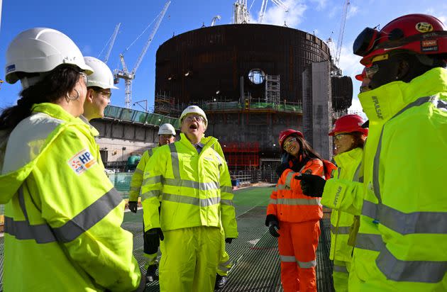 Boris Johnson meets apprentices during a visit to Hinkley Point C nuclear power station construction site in Somerset. Picture date: Thursday April 7, 2022. (Photo: Finnbarr Webster via PA Wire/PA Images)