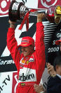 Schumacher won his third world title in 2000 after a year-long battle with Hakkinen. The German won the final four races of the season to claim the crown by 29 points.