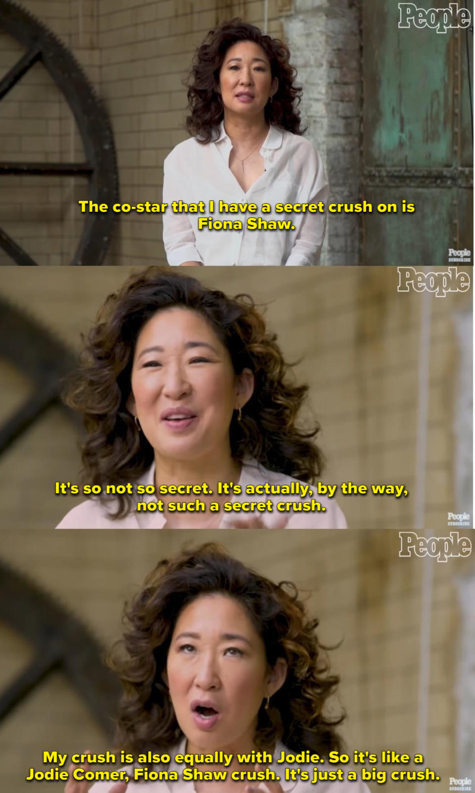 Sandra Oh talks about how she has a secret crush on Fiona Shaw and Jodie Comer