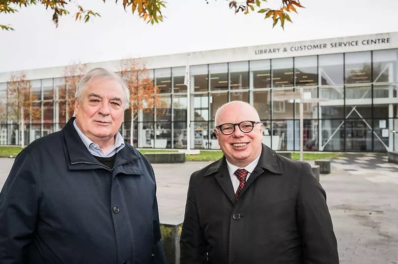 Councillor Nigel Cooke (right) with Stockton Council leader Cllr Bob Cook (left) in Billingham town centre