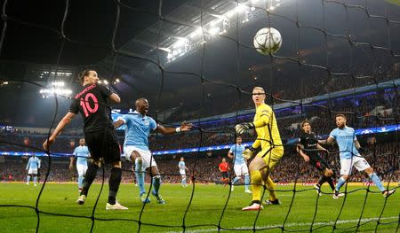 Football Soccer - Manchester City v Paris St Germain - UEFA Champions League Quarter Final Second Leg - Etihad Stadium, Manchester, England - 12/4/16 PSG's Zlatan Ibrahimovic scores a goal which is later disallowed Reuters / Darren Staples Livepic EDITORIAL USE ONLY.