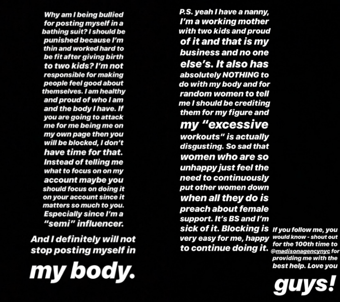 Charnas responded to the critique from Seyfried and Flack with a message on her Instagram stories. (Photo: Instagram)