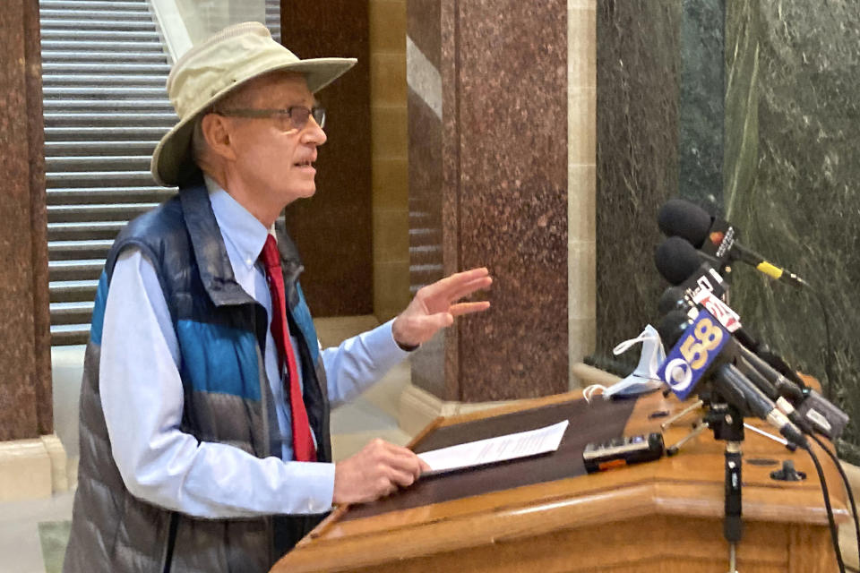 FILE - Wisconsin Secretary of State Doug La Follette speaks March 17, 2022, at the state Capitol in Madison, Wis. For the first time in decades, this year's race for Wisconsin secretary of state means something. Four Republicans are vying to take on longtime Democratic incumbent Doug La Follette in November. (AP Photo/Todd Richmond File)