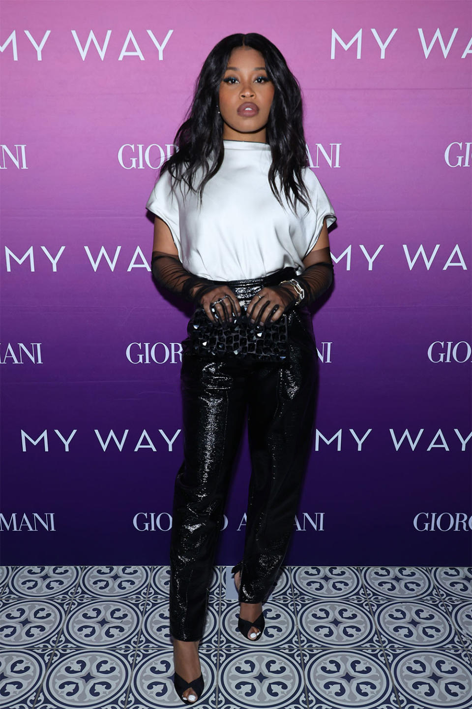 Dominique Fishback attends as Armani Beauty celebrates the launch of the My Way Refillable Parfum with Sydney Sweeney on April 28, 2023 in New York City.