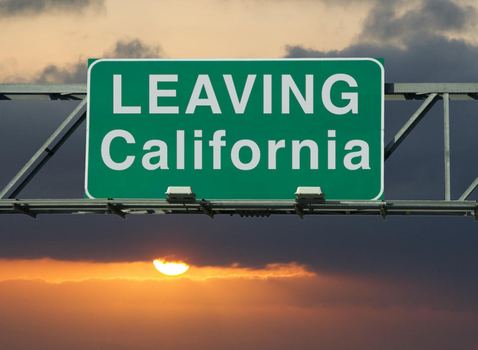 A road sign that says "Leaving California."