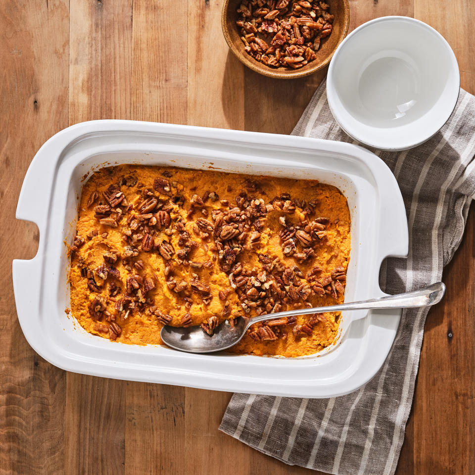 Slow-Cooker Sweet Potato Casserole with Bourbon Pecans