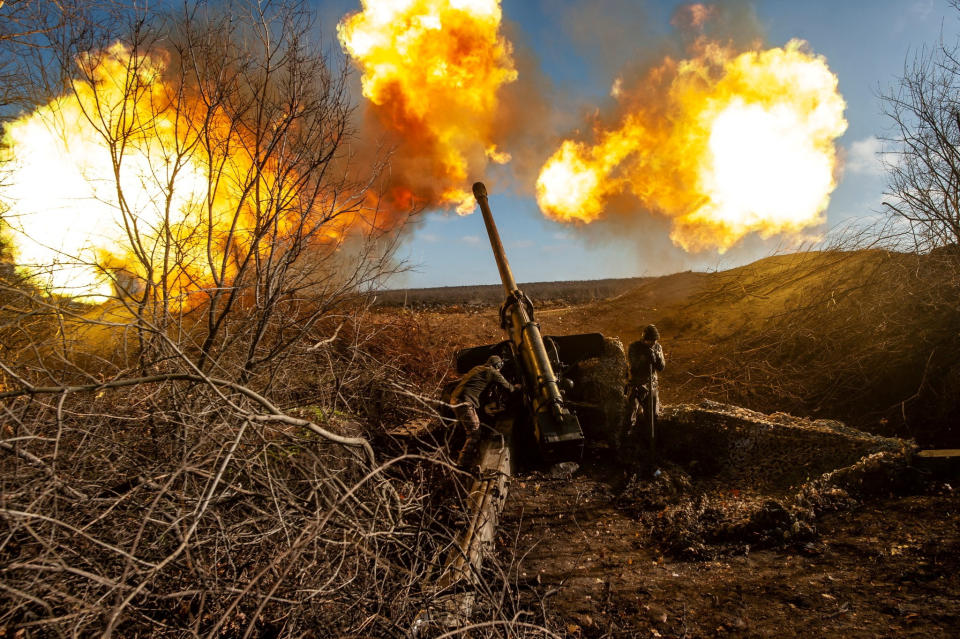 Ukrainian servicemen fire a 130 mm towed field gun M-46 on a front line, as Russia's attack on Ukraine continues, near Soledar, Donetsk region, Ukraine, in this handout image released November 10, 2022. Iryna Rybakova/Press Service of the 93rd Independent Kholodnyi Yar Mechanized Brigade of the Ukrainian Armed Forces/Handout via REUTERS ATTENTION EDITORS - THIS IMAGE HAS BEEN SUPPLIED BY A THIRD PARTY.     TPX IMAGES OF THE DAY