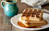 <p>A good waffle - crispy on the outside, but fluffy on the inside - can make or a break a brunch. But waffles have gotten a reputation as being a naughty breakfast food because they're often topped with fruit and whipped cream and doused with syrup. This recipe uses rolled oats, whole wheat flour, buttermilk, and cornmeal to create the perfect crunch. The homemade maple apple butter will change your world.</p><p><a href="https://www.thedailymeal.com/four-grain-waffles-recipe" rel="nofollow noopener" target="_blank" data-ylk="slk:Click here for the Four-Grain Waffles recipe.;elm:context_link;itc:0;sec:content-canvas" class="link "><b>Click here for the Four-Grain Waffles recipe.</b></a> </p>